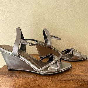 NWOT Ann Taylor strappy silver wedge sandals